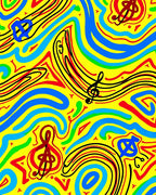Groovy Yellow Music Notes Waves Rug