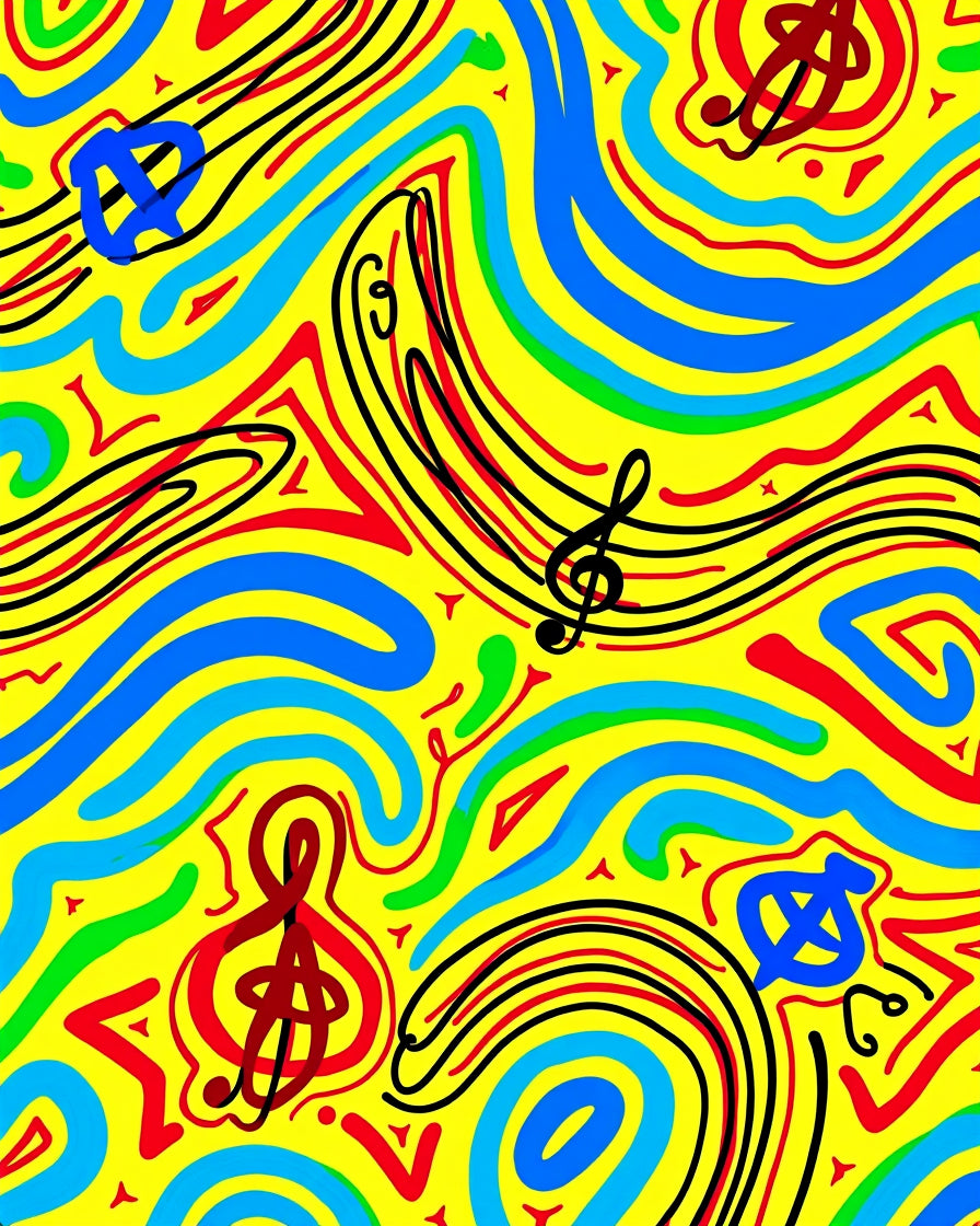 Groovy Yellow Music Notes Waves Rug