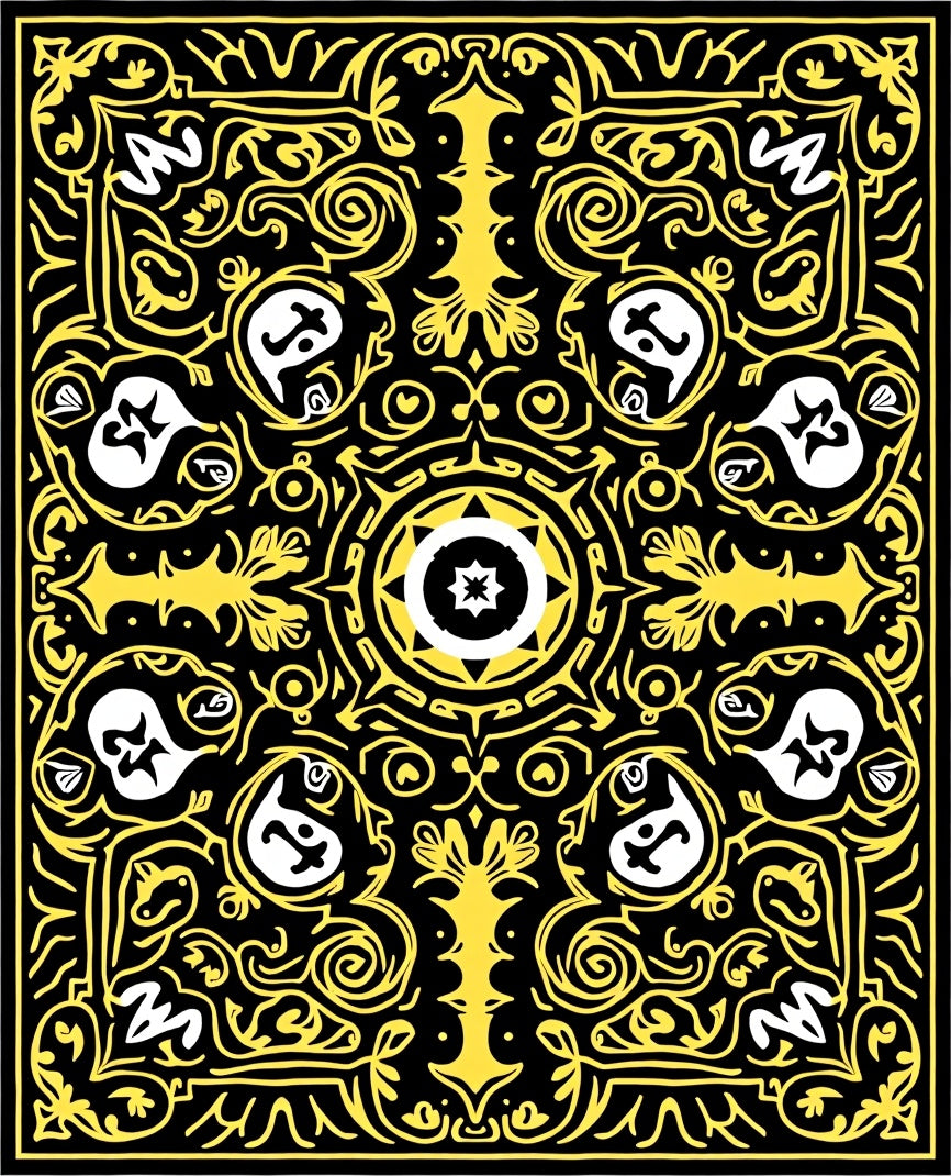 Black Yellow Ornate Mandala Rug