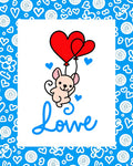 Cute Mouse Red Hearts Love Blue Rug