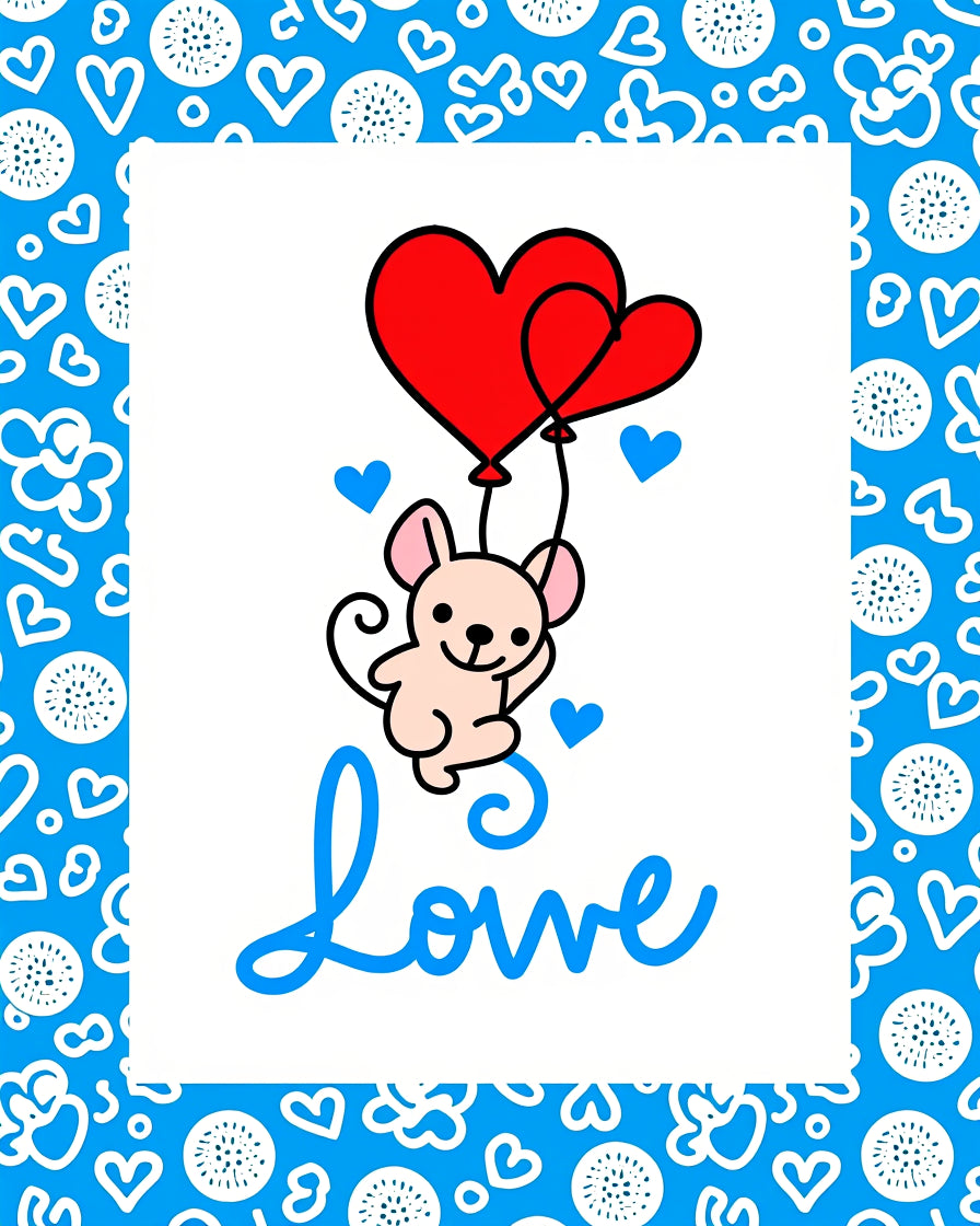 Cute Mouse Red Hearts Love Blue Rug