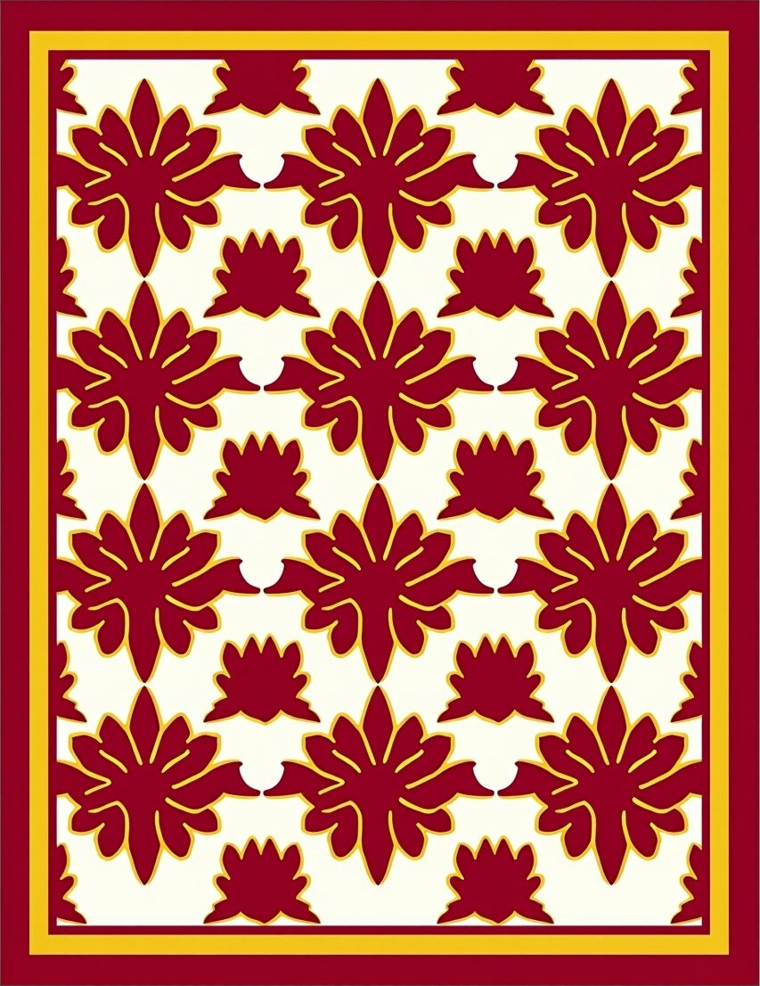 Rich Crimson Lotus Blossoms Rug