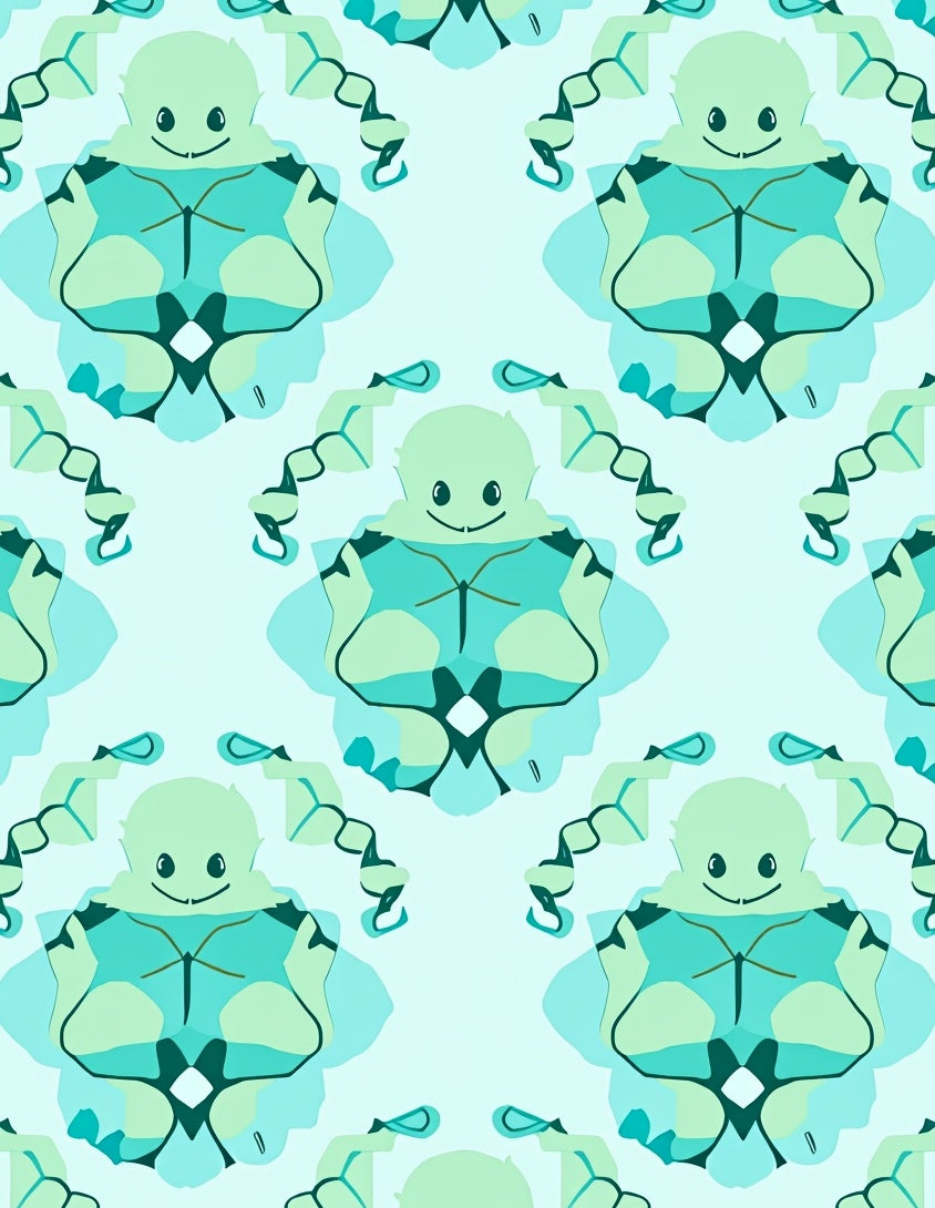 Light Blue Cartoon Figure Symmetry Rug