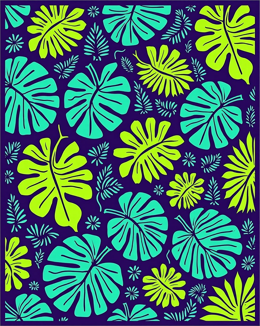Vibrant Neon Tropical Monstera Leaf Rug