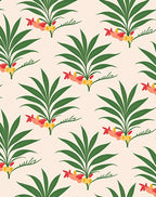 Tropical Pink Coral Green Palm Leaves Rug