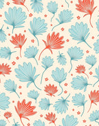 Coral Blue Tropical Floral Scatter Rug