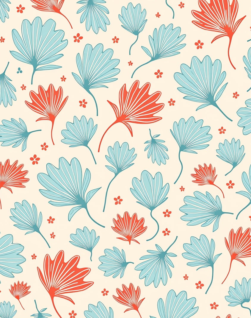 Coral Blue Tropical Floral Scatter Rug
