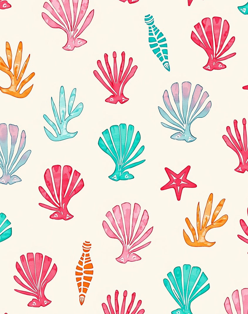 Seashell Coral Aqua Pink Orange Rug