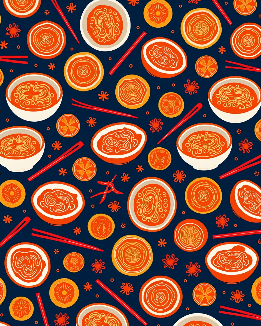 Orange Ramen Bowls Chili Chopsticks Rug