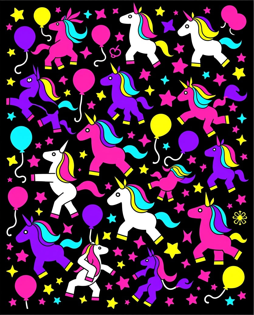 Vibrant Unicorn Balloons Starry Night Rug