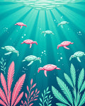 Underwater Sea Turtle Coral Scene Rug