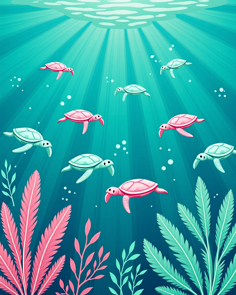 Underwater Sea Turtle Coral Scene Rug