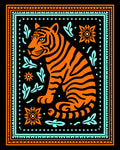 Bold Orange Tiger Floral Border Rug
