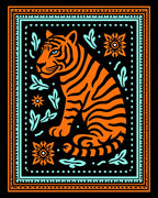 Bold Orange Tiger Floral Border Rug
