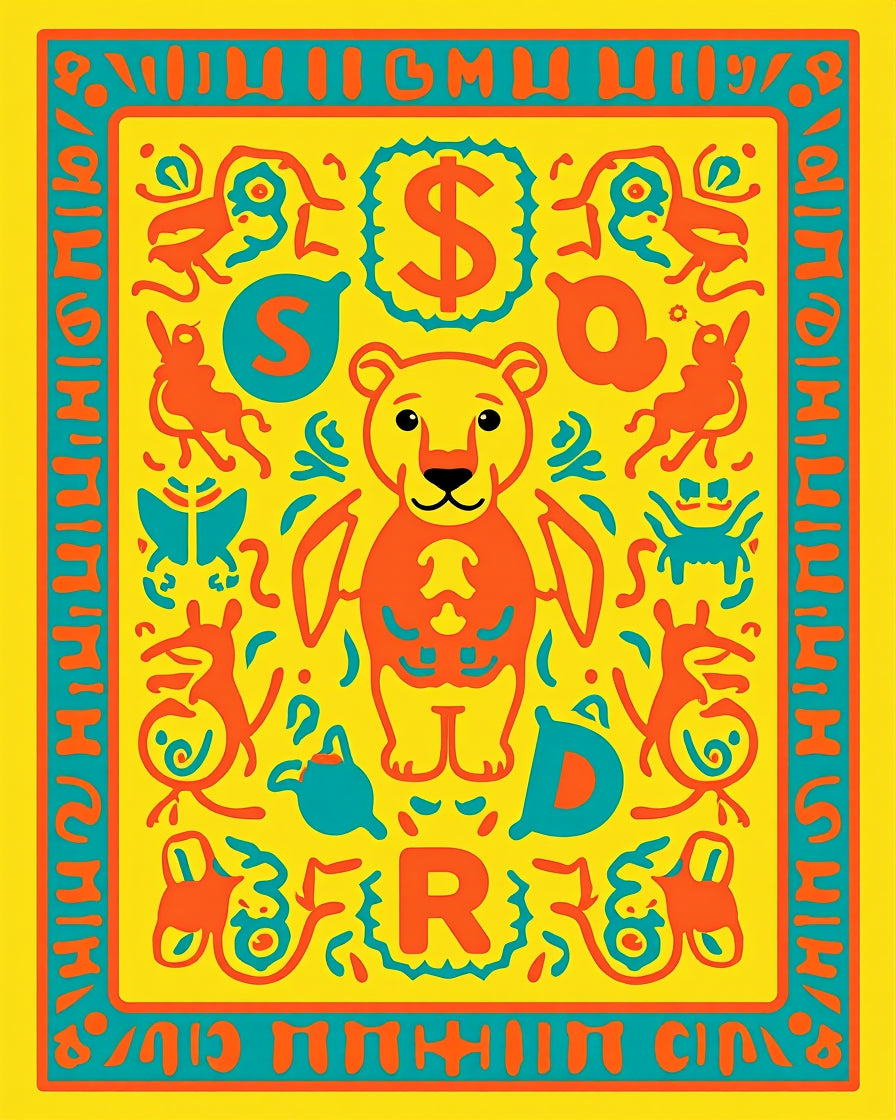 Yellow Orange Blue Comic Animals Rug