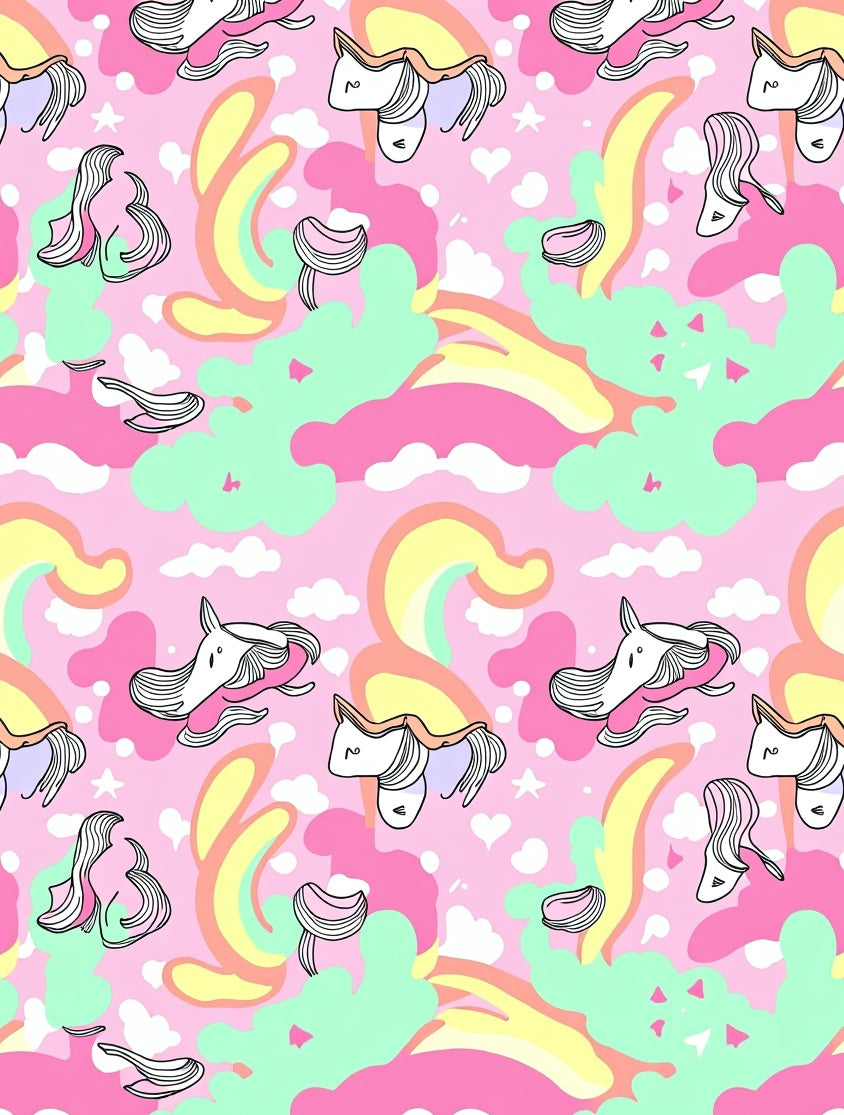 Whimsical Pink Unicorn Rainbow Clouds Rug