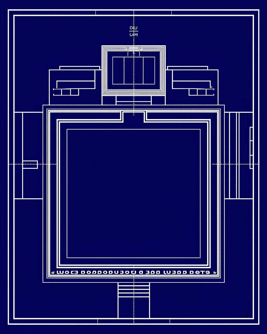 Minimalist Blue Geometric Blueprint Rug