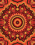 Vibrant Sunburst Mandala Red Orange Rug