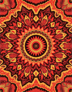 Vibrant Sunburst Mandala Red Orange Rug
