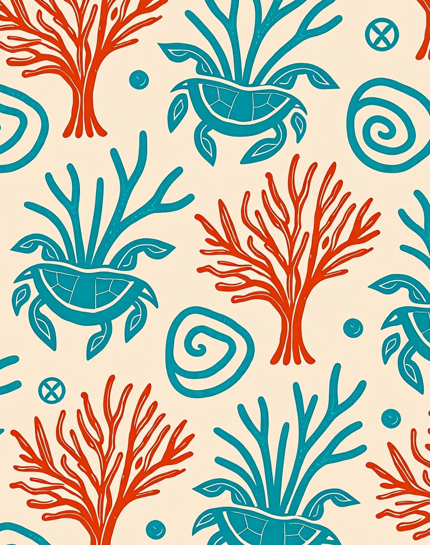Oceanic Turtle Coral Swirl Rug