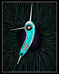 Futuristic Cyan Circuit Board Creature Rug