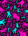 Vivid Pink Teal Abstract Whimsical Creatures Rug