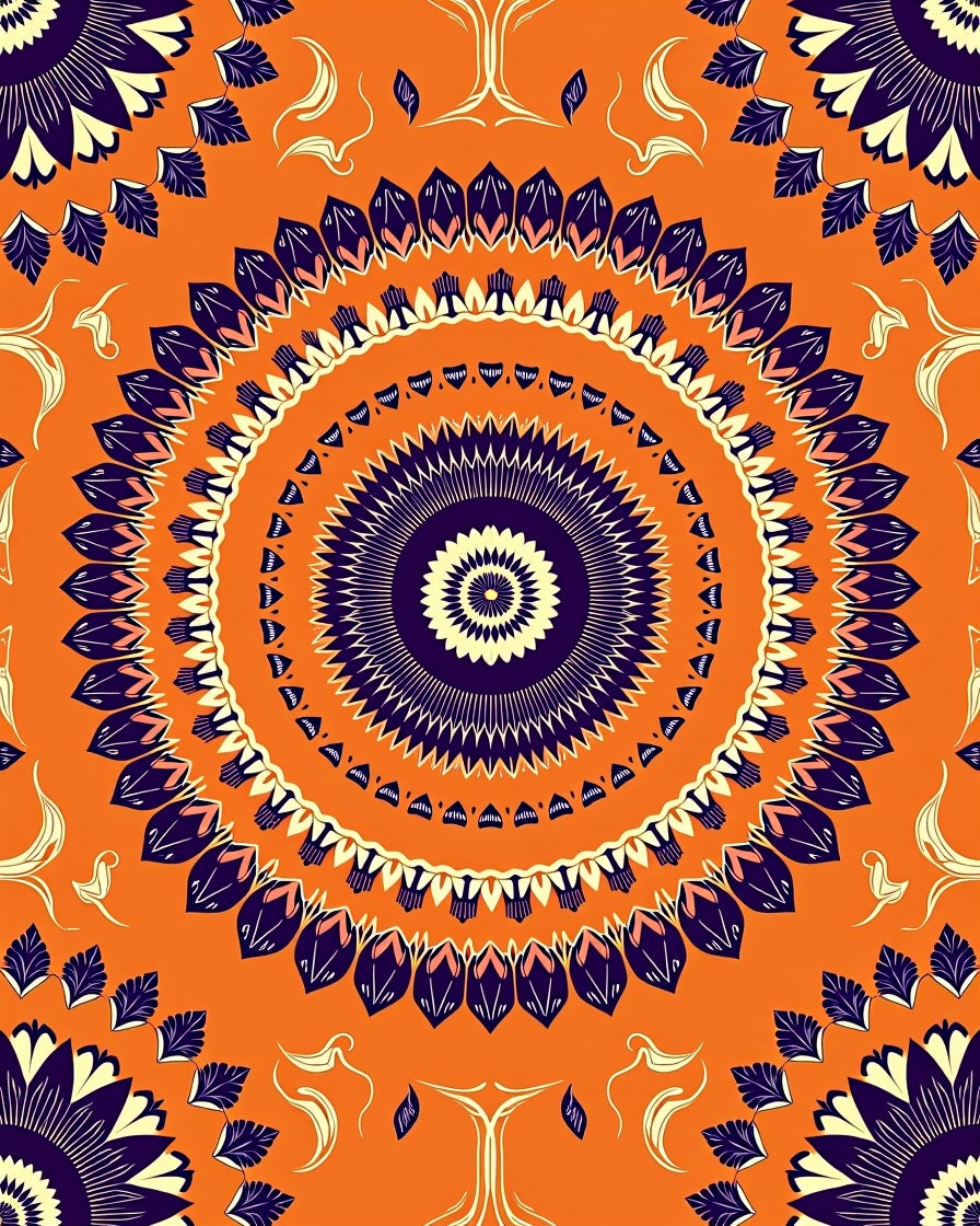 Vibrant Orange Mandala Starburst Rug