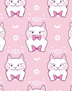 Pink Whimsical Cat Polka Dot Bow Rug