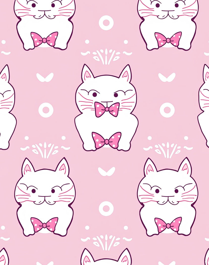 Pink Whimsical Cat Polka Dot Bow Rug