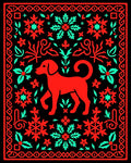 Red And Teal Dog Folk Art Rug
