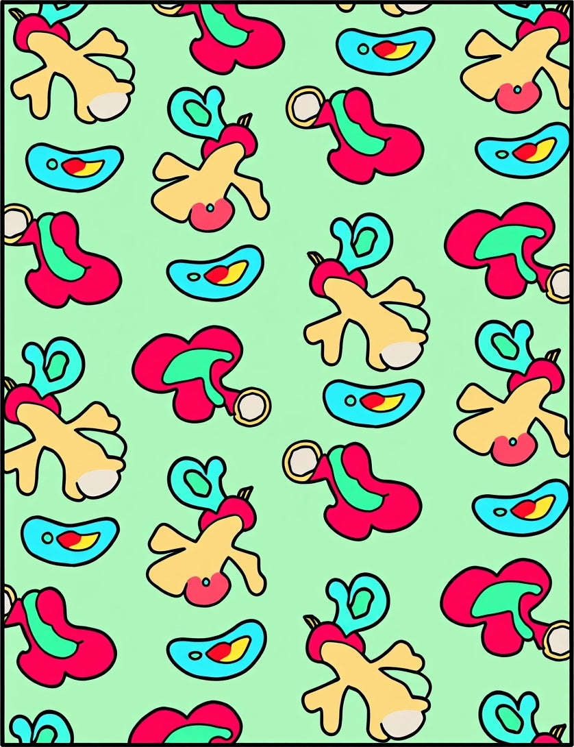Light Green Whimsical Cartoon Characters Rug