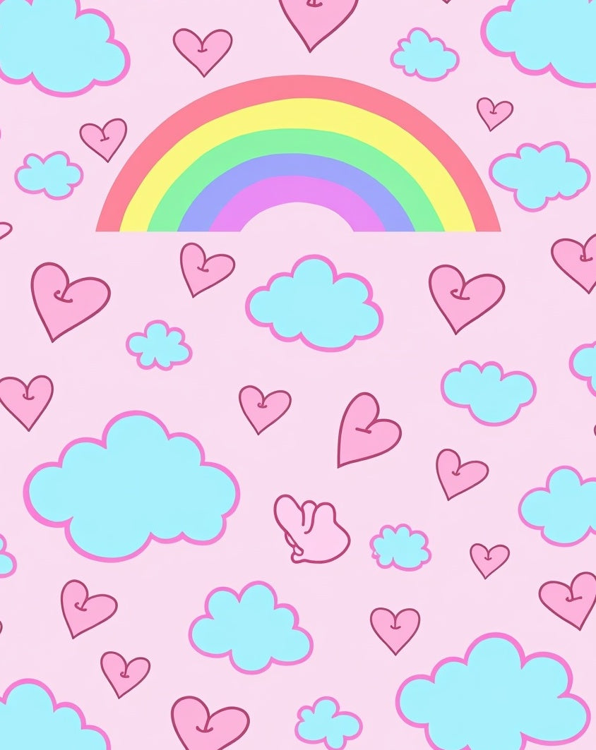 Pink Rainbow Hearts Clouds Rug