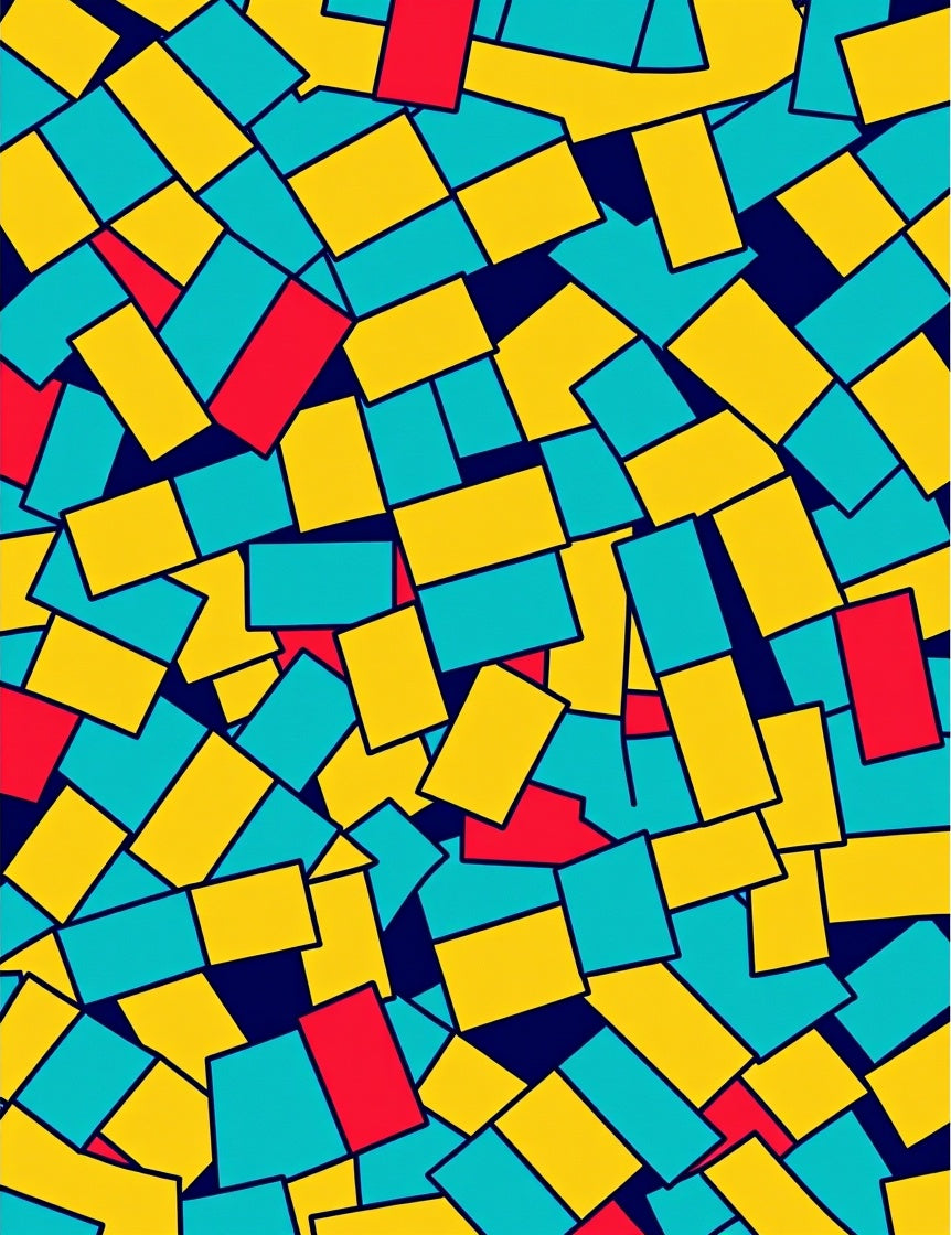 Bold Blue Red Yellow Rectangles Abstract Rug