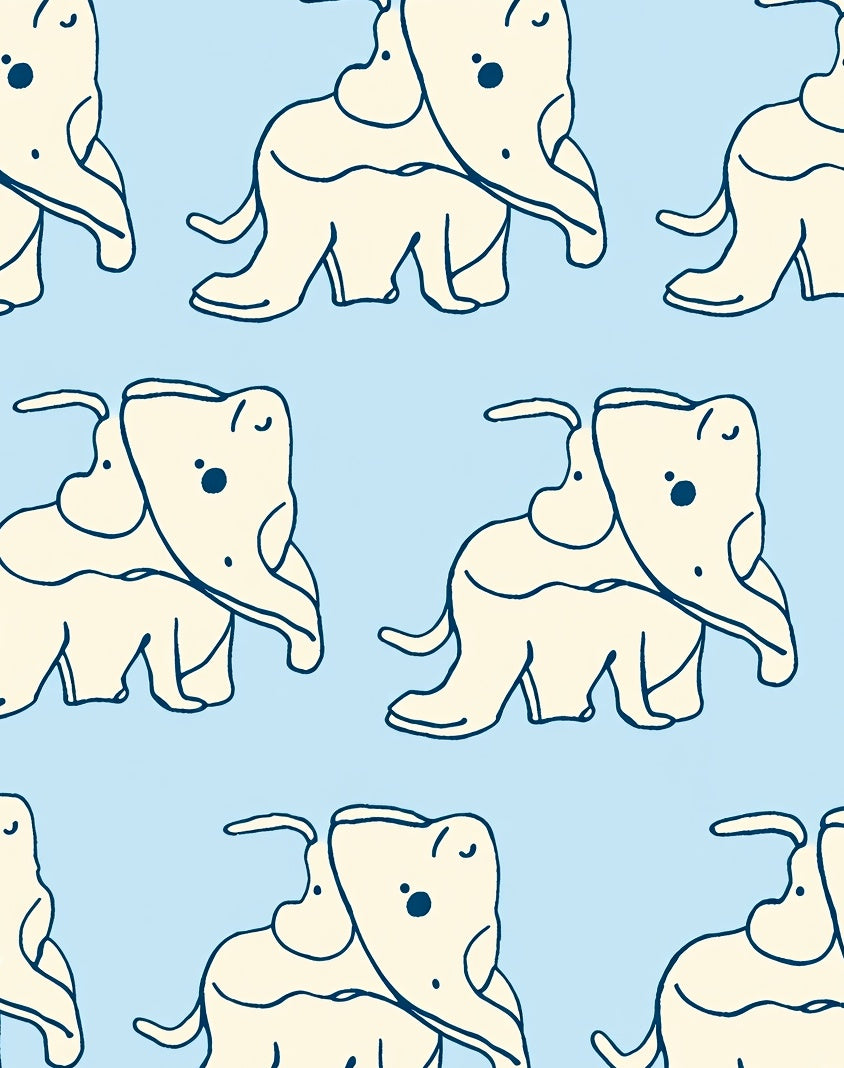 Light Blue Playful Elephant Companions Rug