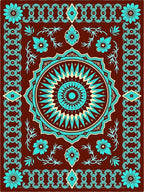 Brown Cyan Sunburst Floral Medallion Rug