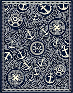 Navy Blue Nautical Anchor Medallion Collage Rug