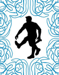 Black Silhouette Figure Blue Swirl Frame Rug