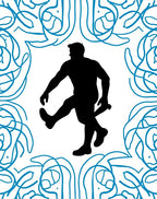 Black Silhouette Figure Blue Swirl Frame Rug
