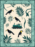 Teal Toucan And Train Jungle Scene Rug
