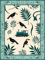 Teal Toucan And Train Jungle Scene Rug