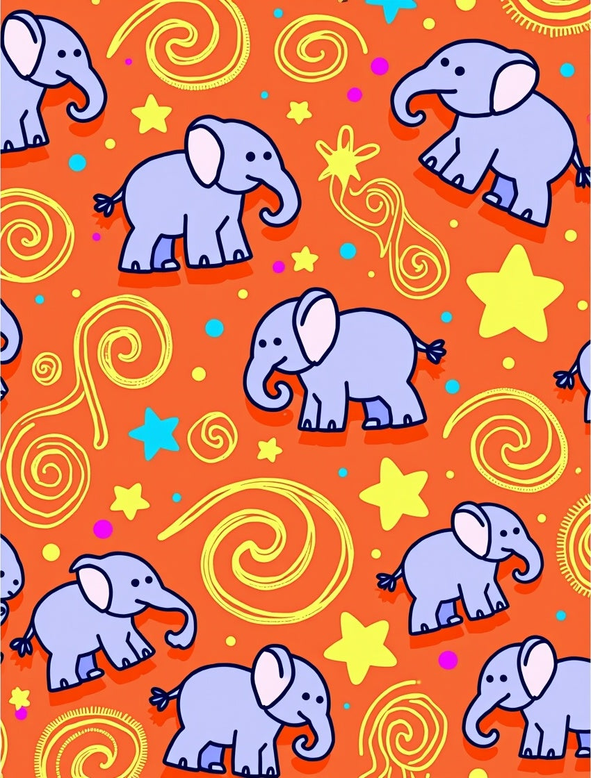 Orange Elephant Swirl Star Play Rug