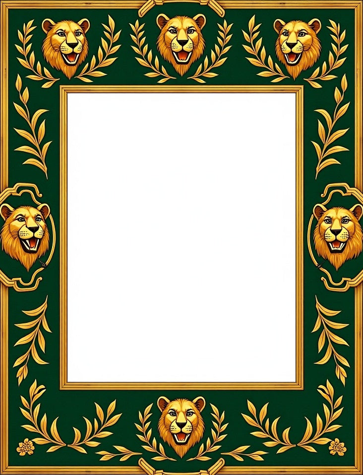 Regal Emerald Lion Laurel Border Rug