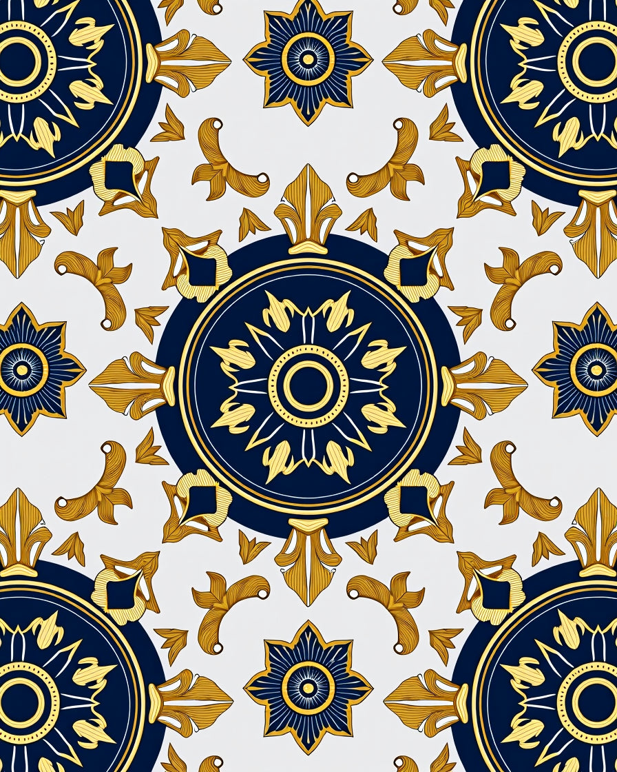 Royal Blue Gold Medallion Floral Rug