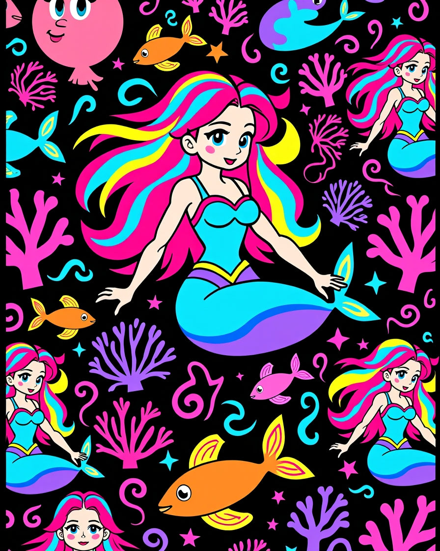 Whimsical Mermaid Coral Fish Celebration Rug