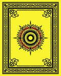 Yellow Black Red Sunburst Medallion Border Rug