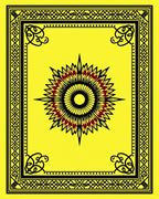 Yellow Black Red Sunburst Medallion Border Rug