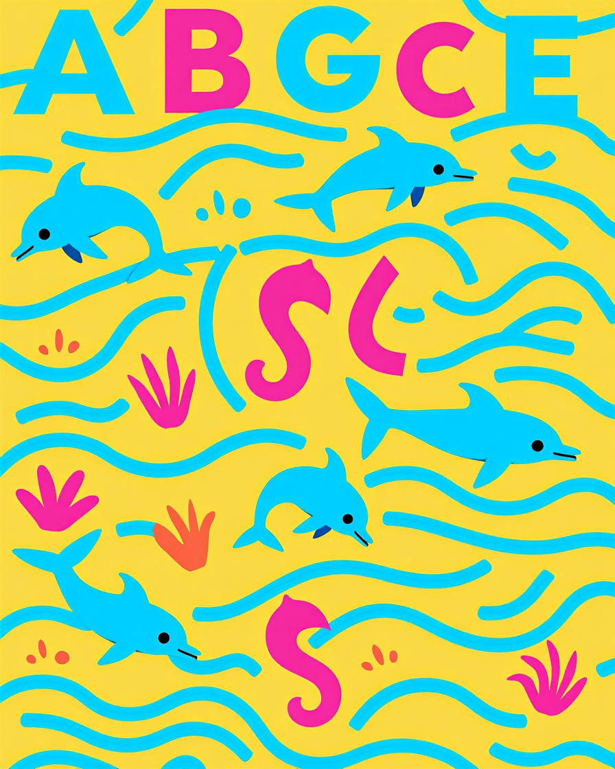 Playful Aqua Dolphins Yellow Sea Rug