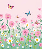Pink Daisy Field Butterflies Garden Rug