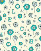 Teal Flowers With Floating Letters Rug