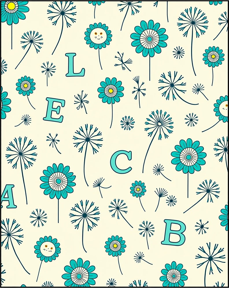 Teal Flowers With Floating Letters Rug